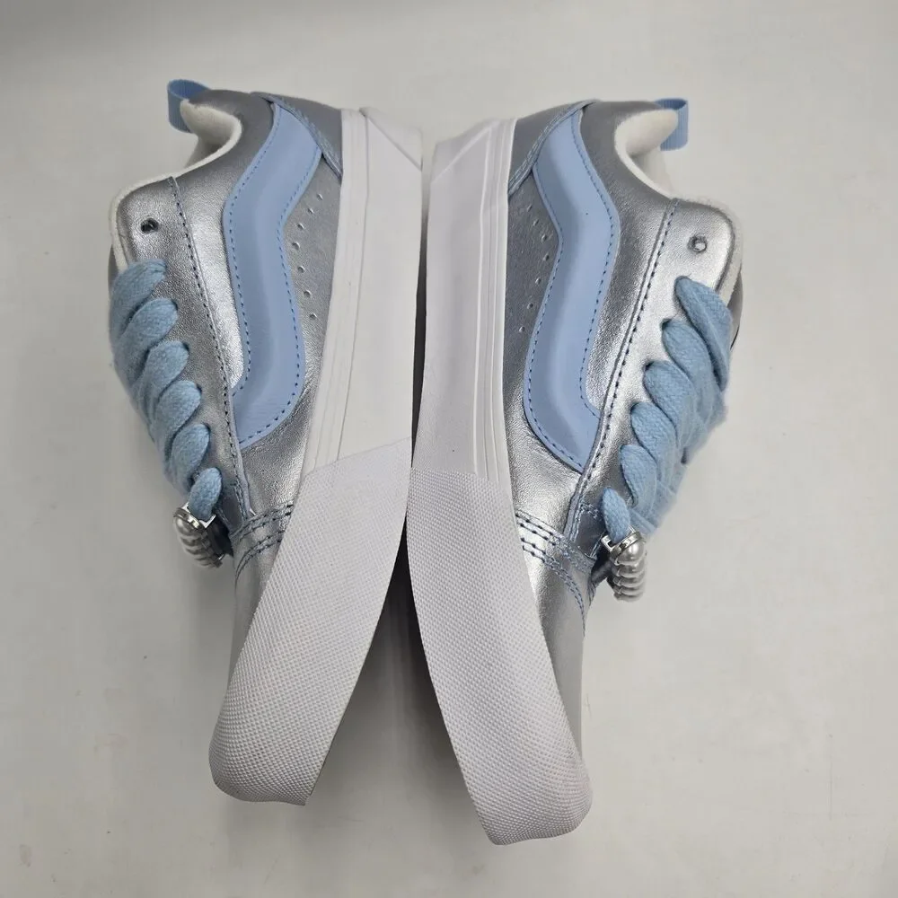 Vans Womens 8 Knu Skool Silver Blue Metallic Chunky Skate Sneakers NWOT Y2K